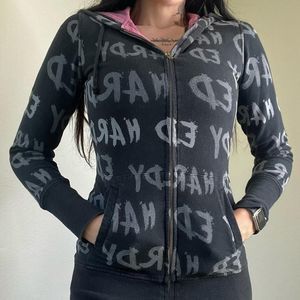 vtg full zip Womens Ed hardy 90s long hoodie